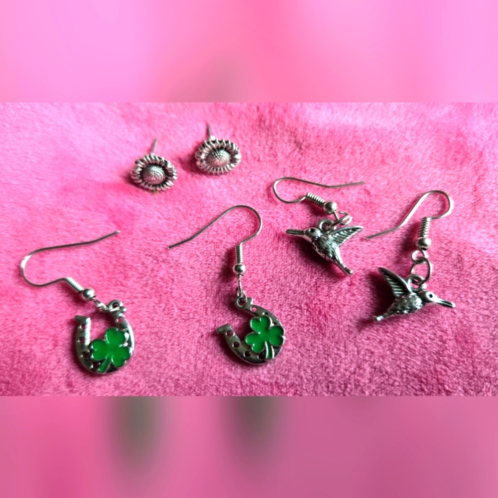 Silver and Green Earring Set